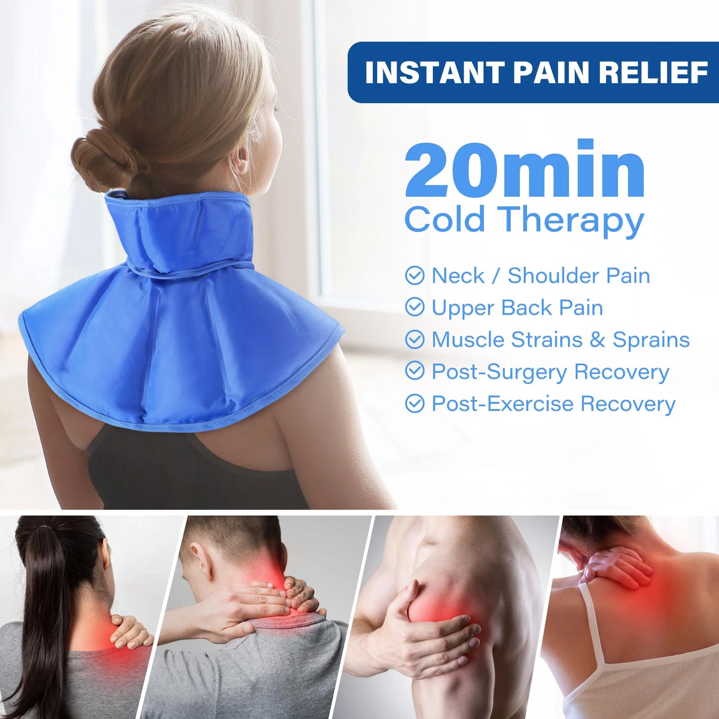 Reusable Cold Neck Wrap for Pain Relief,Flexible Gel Pack Straps, Cold Compress Therapy