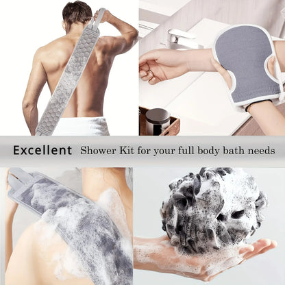 Exfoliating Body Scrubber Set – Back Scrubber, Bath Glove & Shower Loofah Sponge – Deep Cleansing Bath Kit for Smooth & Healthy Skin