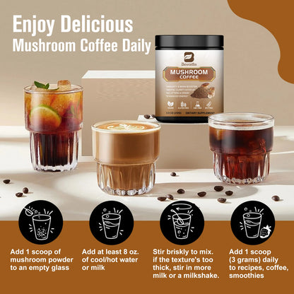 Mushroom Coffee with 10 Mushroom Extract Blend – Lion's Mane, Cordyceps, Reishi, Turkey Tail, Chaga & Maitake for Energy, Focus & Immune Support