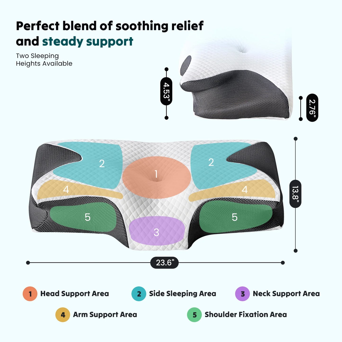 JHK Ergonomic Cervical Neck Pillow Memory Foam Pillow with Cooling Pillowcase Cervical Contour Pillows