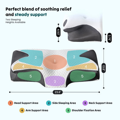 JHK Ergonomic Cervical Neck Pillow Memory Foam Pillow with Cooling Pillowcase Cervical Contour Pillows