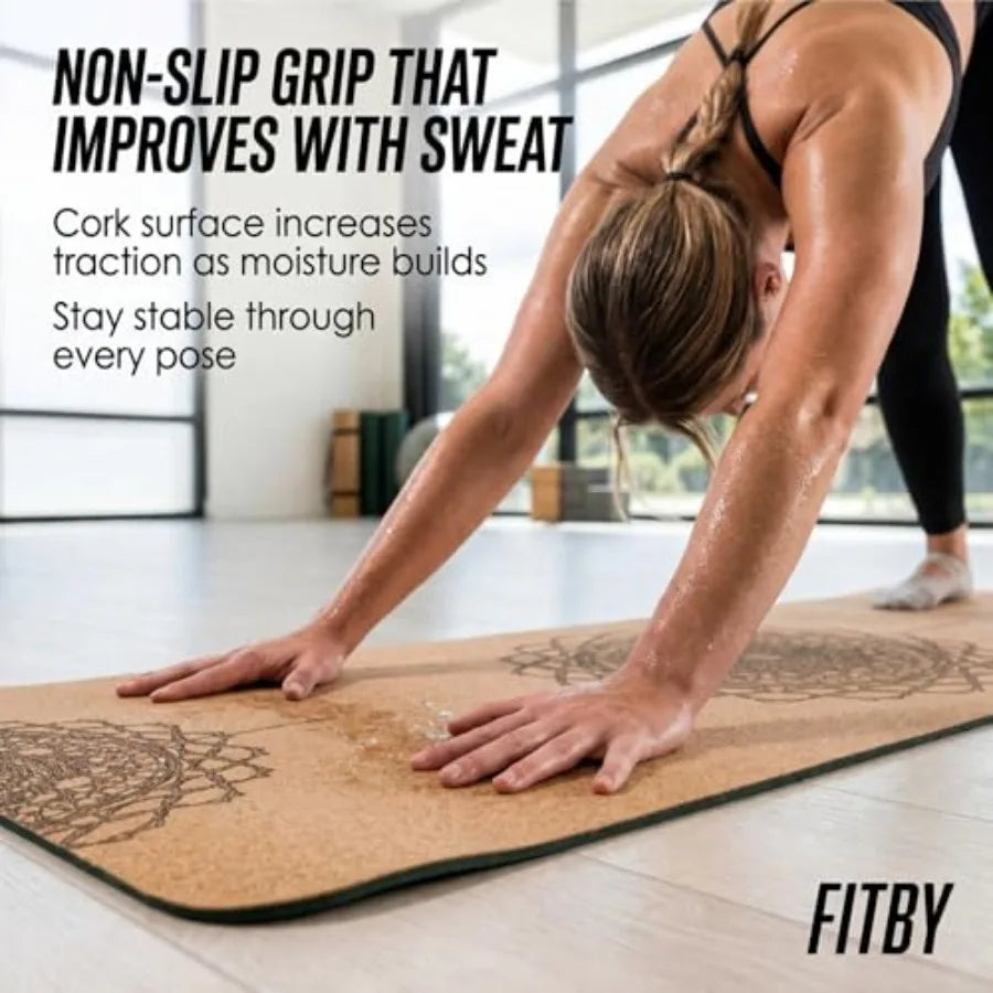 6mm Cork Yoga Mat with Carry Strap – Non-Slip Workout Mat, 72" x 24"