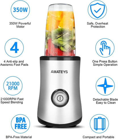 350W Portable Blender for Smoothies, Shakes & Juices, Easy Clean & Compact Design