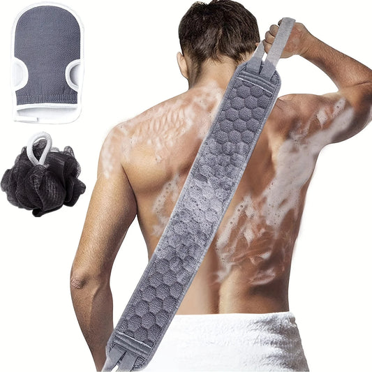 Exfoliating Body Scrubber Set – Back Scrubber, Bath Glove & Shower Loofah Sponge – Deep Cleansing Bath Kit for Smooth & Healthy Skin