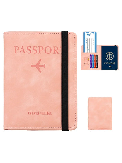 Leather Passport Wallet with RFID Protection, Travel Document Organizer Card Case for Men & Women