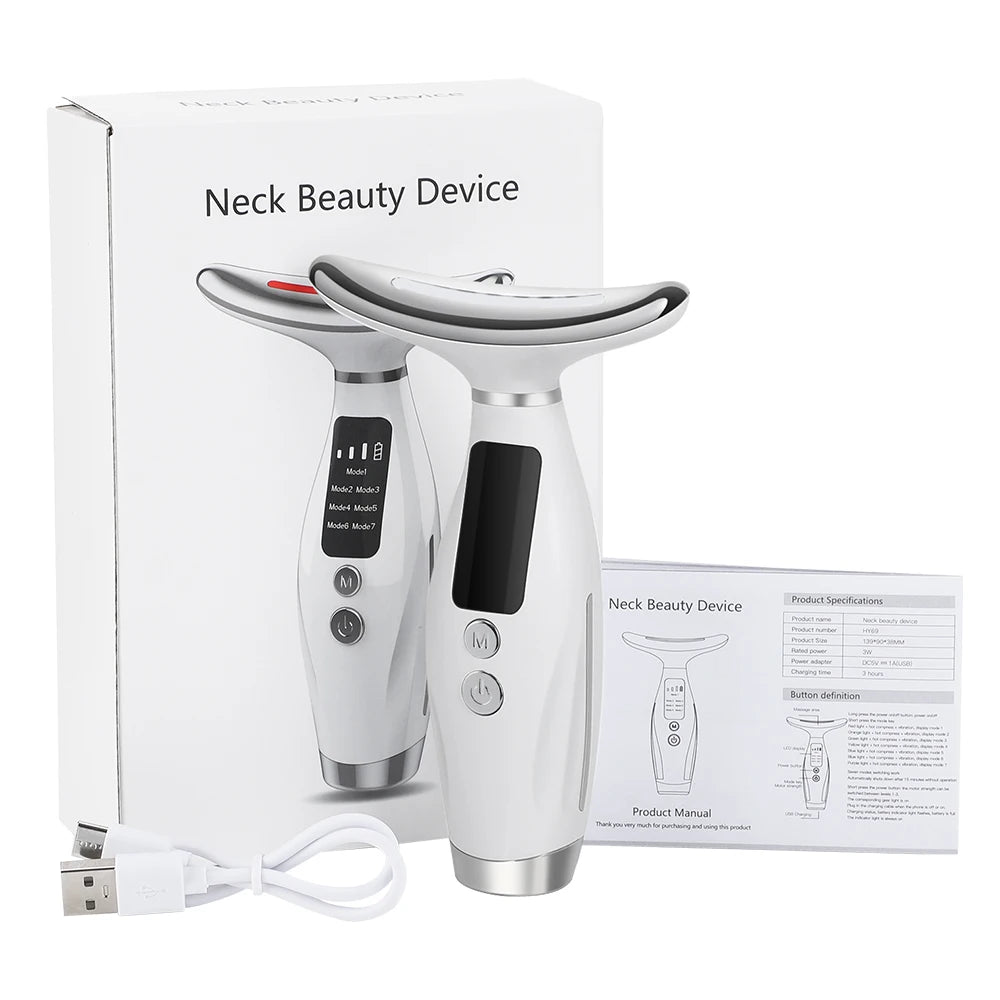 Neck and Face Lifting Massager with 7-Color LED Photon Therapy, Skin Tightening Device with Heat and Vibration for Wrinkle Reduction and Facial Care