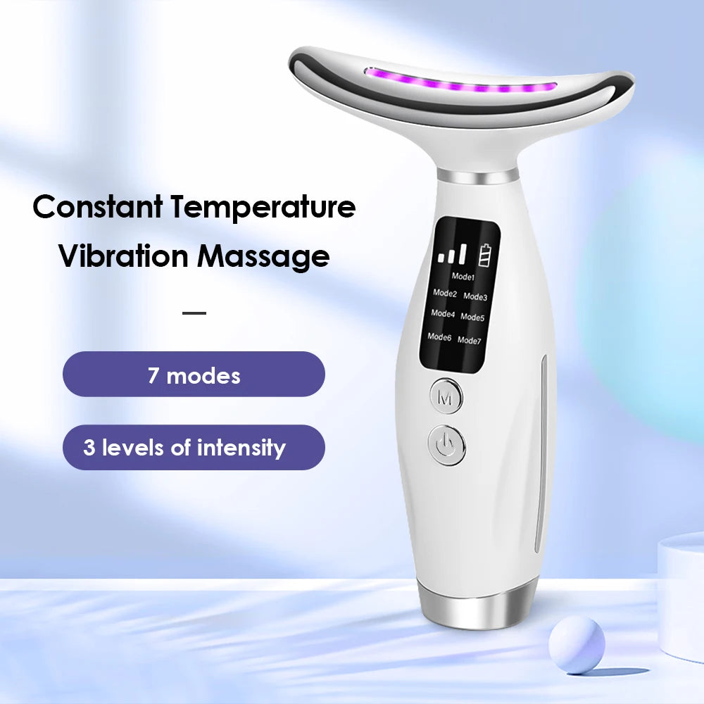 Neck and Face Lifting Massager with 7-Color LED Photon Therapy, Skin Tightening Device with Heat and Vibration for Wrinkle Reduction and Facial Care