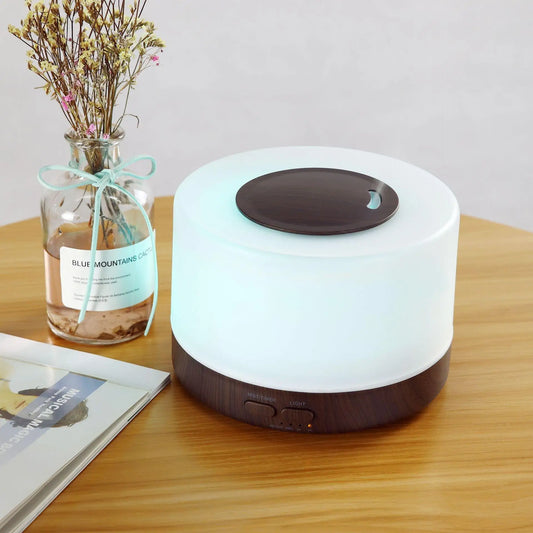 Wood Grain 500ml Essential Oil Diffuser Set with Remote, Cool Mist Humidifier, 7 LED Colors & 6 Essential Oils for Home and Office