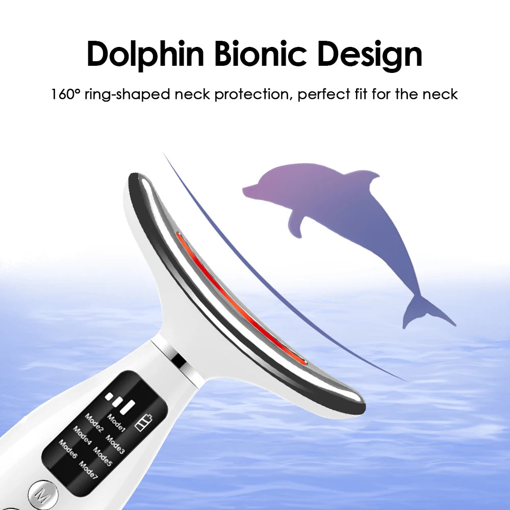 Neck and Face Lifting Massager with 7-Color LED Photon Therapy, Skin Tightening Device with Heat and Vibration for Wrinkle Reduction and Facial Care