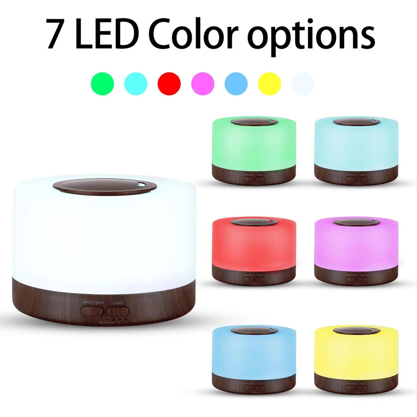 Wood Grain 500ml Essential Oil Diffuser Set with Remote, Cool Mist Humidifier, 7 LED Colors & 6 Essential Oils for Home and Office